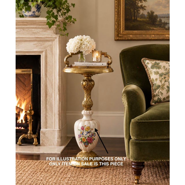 Vintage Hollywood Regency Floral Porcelain & Brass Floor Ashtray Stand For Sale - Image 14 of 14