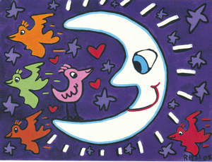 James Rizzi, Moon and Birds, Print