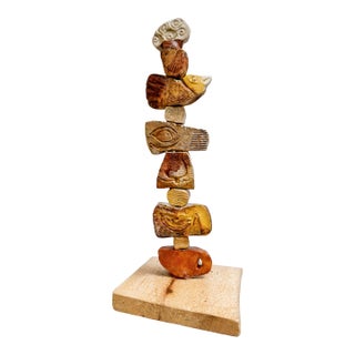 Marc Zimmerman "Small Earthtone Ceramic Totem" Glazed Ceramic, 40 Inches Tall, Brown and Gold Glaze, Wood Base, Contemporary Art West Coast For Sale