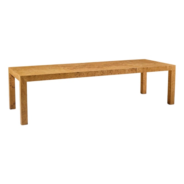 Milo Baughman for Thayer Coggin Mid Century Burlwood Expanding Dining Table With 2 Leaves For Sale