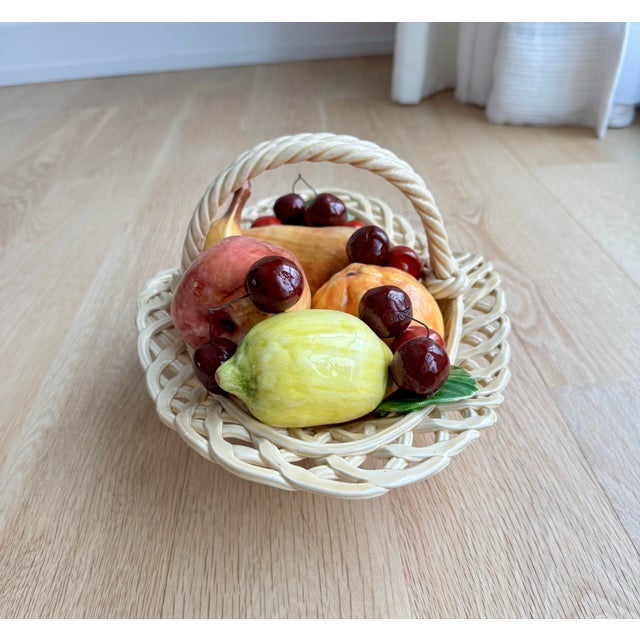 Metal Vintage Ceramiche Di Bassano Italian Majolica Reticulated Fruit Basket For Sale - Image 7 of 9