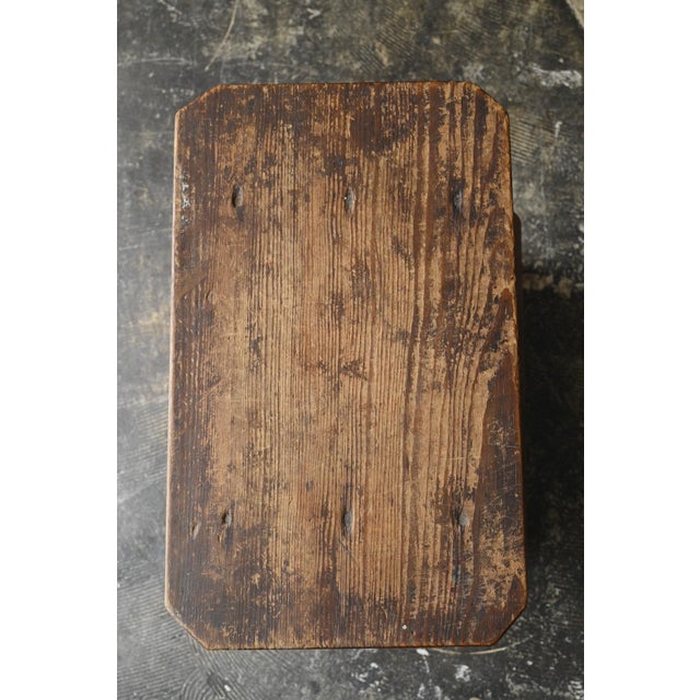 Antique Japanese Wooden Stool / Early 20th Century / Wabi-Sabi Step Stool For Sale - Image 6 of 17