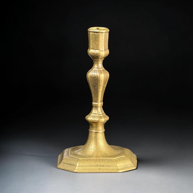 Baroque Engraved Brass Candlestick, 1700s For Sale - Image 11 of 11