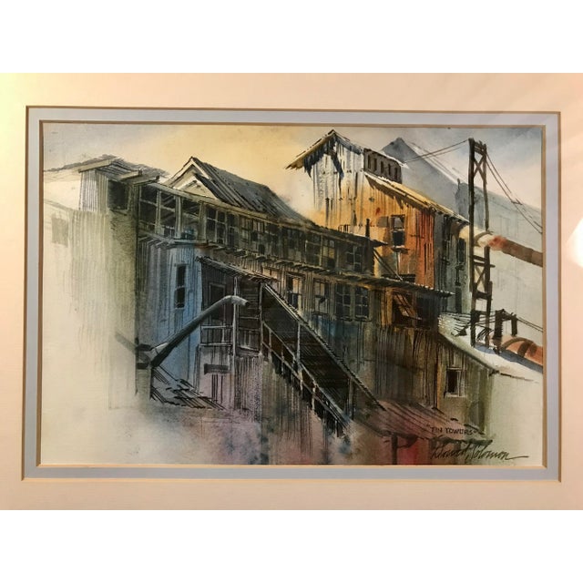 Original 1970's Watercolor by American Listed Artist DAVID SOLOMON "TIN TOWERS" with Certificate of Authenticity...