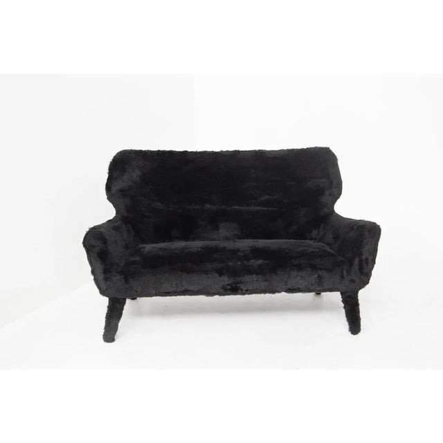 Animal Skin Vintage Black Imitation Fur Sofa, 1950s For Sale - Image 7 of 7