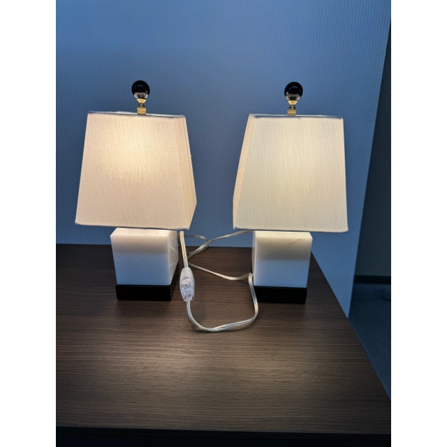 Contemporary Quartz + Marble Petite Table Lamps, Pair For Sale - Image 4 of 15