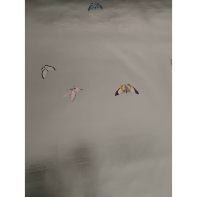 Chinoiserie Silver Leaf Chinoiserie Hand-Painted Butterfly Wall Panels (Set of 2) For Sale - Image 3 of 4