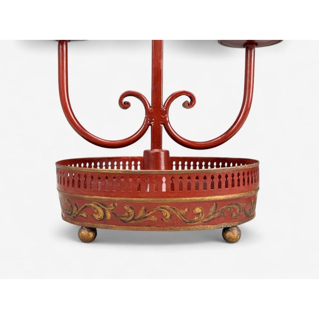 Chinese Export, Painted Metal, Brass, Red Japanned Table Lamp, 20th C. For Sale - Image 4 of 10
