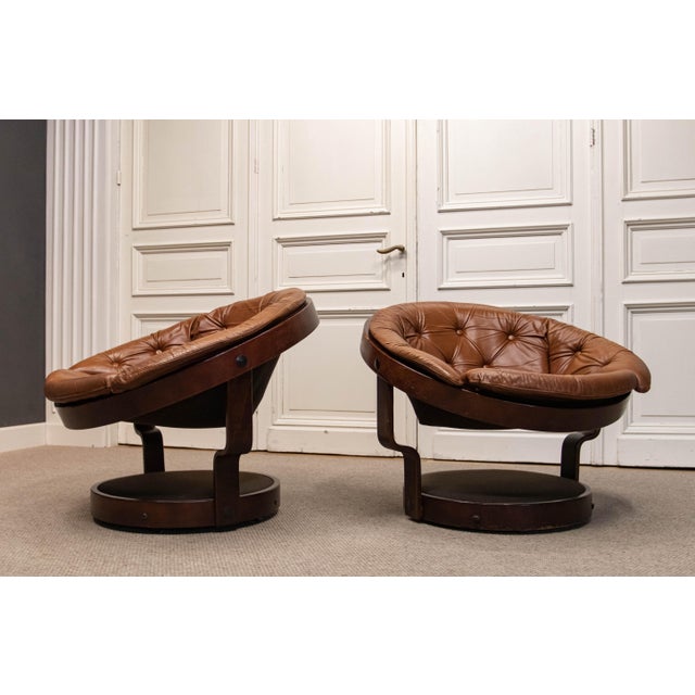 Leather Convair Swivel Chairs attributed to Oddmund Vad for Vad Trevarefabrikk, 1970, Set of 2 For Sale - Image 9 of 15