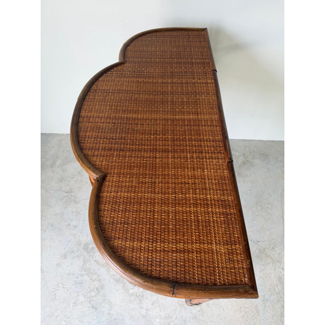 Mid-Century Modern Vintage Milling Road for Baker Bamboo & Rattan Demi-Lune Console Table For Sale - Image 3 of 12