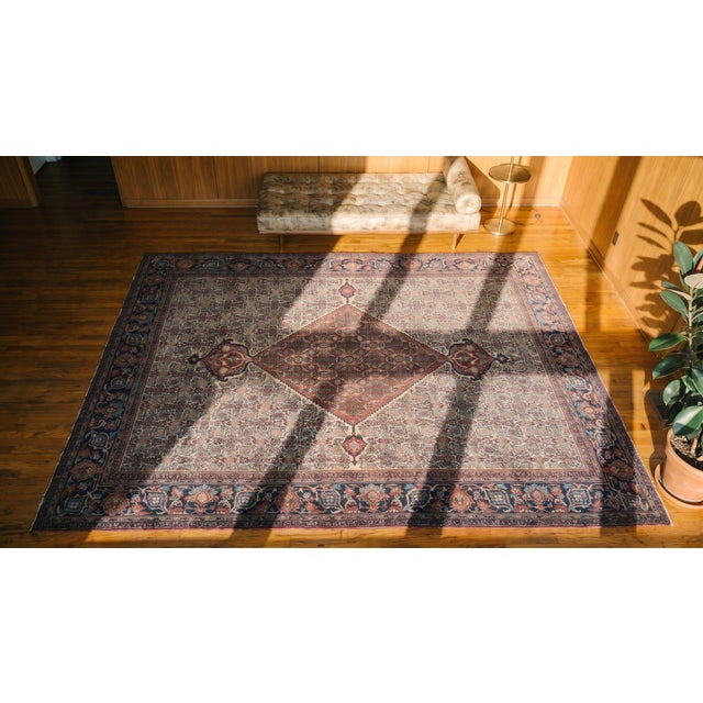 1890s Ivory Purple Medallion Antique Persian Mood Rug 9'2" X 11'9" Handknotted Wool Carpet For Sale In New York - Image 6 of 7