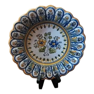 1960s Hand Painted Talavera Scalloped Decorative Plate From Spain