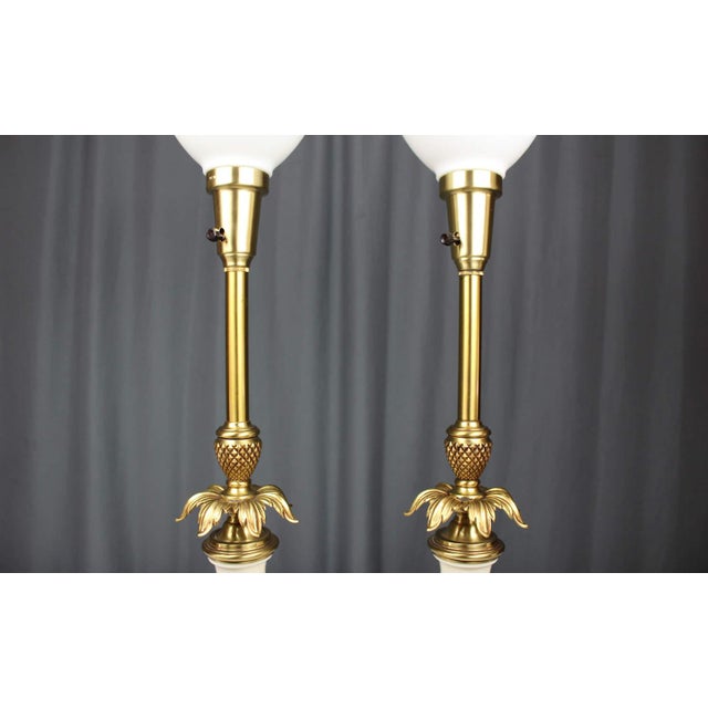 1960s Stiffel Cast Brass Pineapple, Lenox Porcelain Torchiere Table