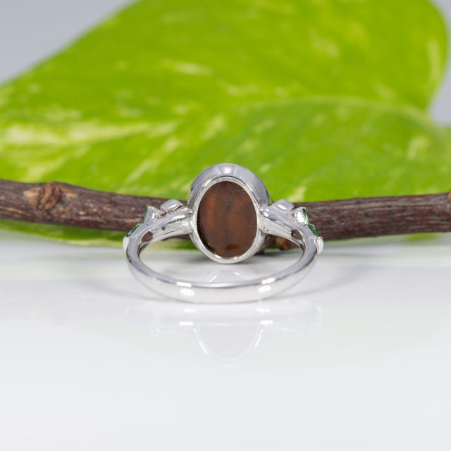 Blue Boulder Opal Cabochon Ring With Tsavorite Garnet Accents: Solid 14k Gold, Size 6.75 For Sale - Image 8 of 9