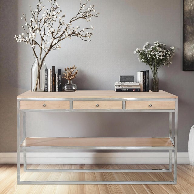 Wood Pasargad Home Oren Console Table With 3 Drawers For Sale - Image 7 of 8