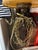 Mid 20th Century Vintage Ornate Gold Tone Metal and Fabric Hanging Light Fixture For Sale - Image 5 of 7