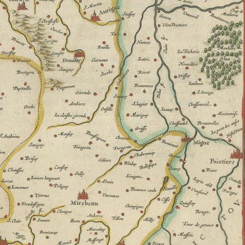 Antique Blaeu Map of the Loudunois, Anjou and the Mirebalais, 1642 For Sale - Image 4 of 12