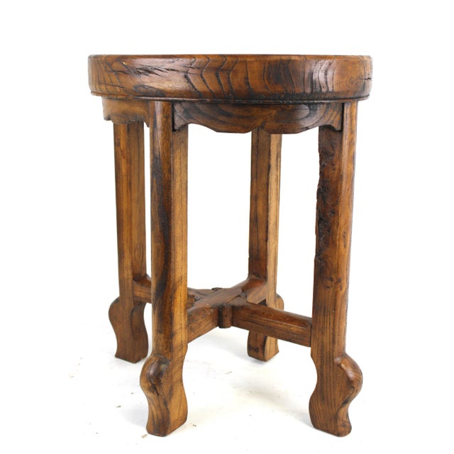 Our Curved Leg Side Table - Stool. A small piece with great legs lots of extra details. Features solid elm wood oval...