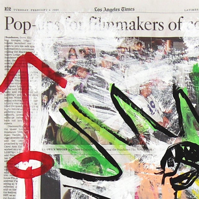 Abstract Dynamic Duo - Original Comic Pop Art Acrylic Painting on La Times Newspaper For Sale - Image 3 of 6
