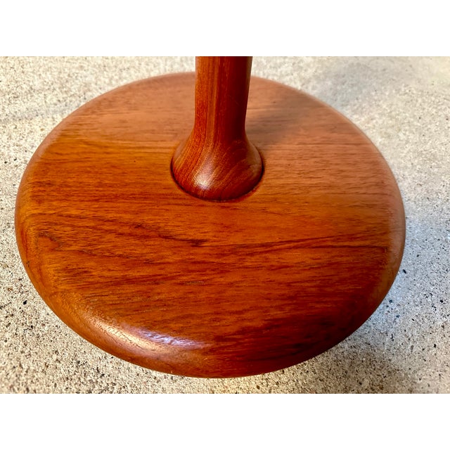 Large Height Adjustable Teak Floor Lamp with Brass Details & Woolen Lampshade from Temde Leuchten, 1960s For Sale - Image 6 of 18