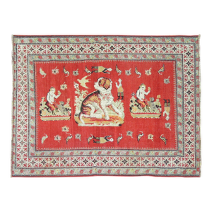 Antique Zabihi Collection Pictorial Dog Animal Karabagh Rug
