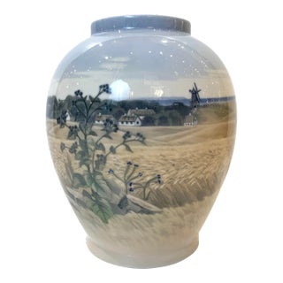 1951 Royal Copenhagen Large Vase With Landscape Design. For Sale