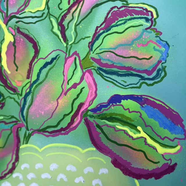 Contemporary Parrot Tulips No.1 Teal Contemporary Orginal Painting by Susan Havens For Sale - Image 3 of 5