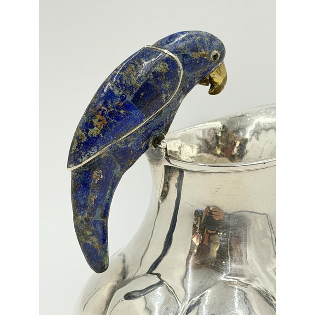 1970s Los Castillo Taxco Silver Plate & Lapis Parrot Pitcher For Sale - Image 13 of 18