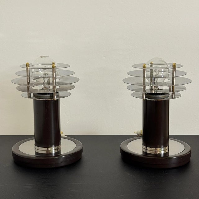 Metal Saturn Style Table Lamps in Chromed Steel with Disc Shade, Set of 2 For Sale - Image 7 of 15