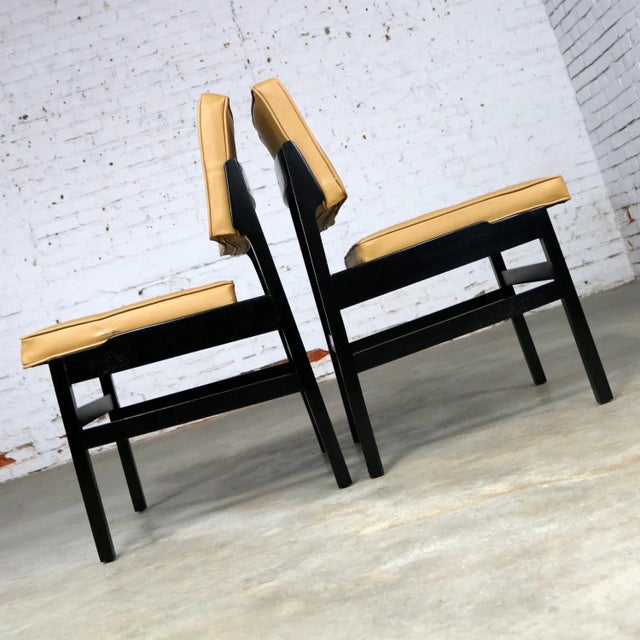 Wood Hibriten Blackened Wood and Faux Leather Mid-Century Modern Chairs - a Pair For Sale - Image 7 of 13