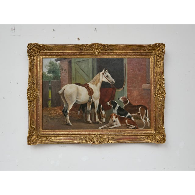 19th Century 19th Century English Horse and Hound Oil Painting in Frame, Signed C. Goddard For Sale - Image 5 of 12