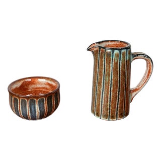 Mid-Century Modern German Studio Pottery Small Jug and Bowl by Monika Maetzel, 1960s, Set of 2 For Sale
