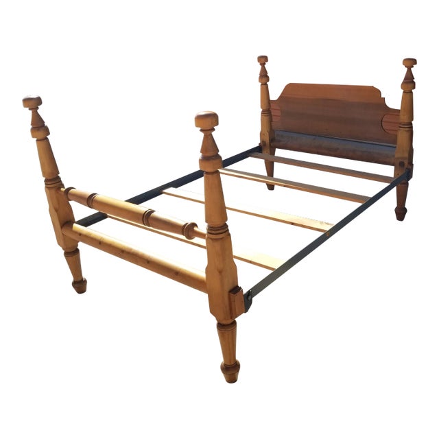 1950s Pine Full Size Bed with Turned Head and Footboard For Sale