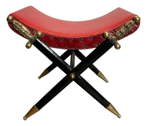 Early 20th Century Neoclassical style Curule stool in red leather and decorated with a crossed sword