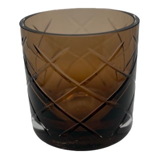 Mariel Walnut Brown Color Hand Cut Glass Candle/Vase For Sale