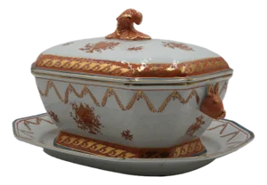 1980s Andrea by Sadek Porcelain Soup Tureen & Plate