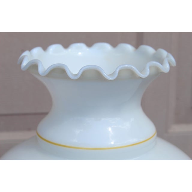 Vintage “Gone With the Wind” Milk Glass Dresser Lamp - Hand-Painted Florals, Brass Base For Sale - Image 12 of 12