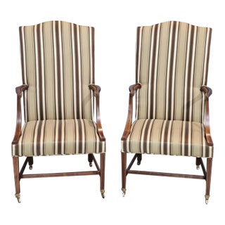 Mid 20th Century Share Pair of Kittinger Williamsburg Mahogany Martha Washington Arm Chair Cw13 Silk For Sale