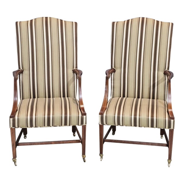Mid 20th Century Share Pair of Kittinger Williamsburg Mahogany Martha Washington Arm Chair Cw13 Silk For Sale