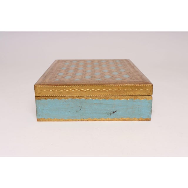 Large Vintage Italian Florentine Baroque Turquoise and Gilt-Wood Jewelry Box For Sale - Image 4 of 17