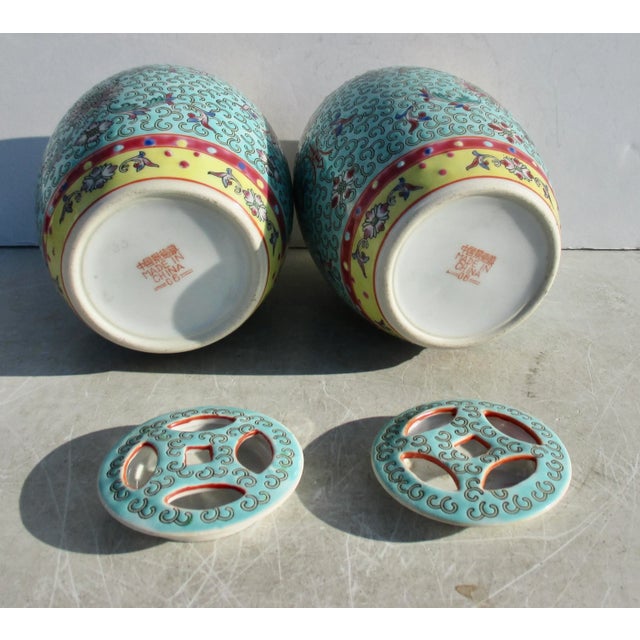 Chinese Pair of Chinese Porcelain Ginger Jar Turquoise Famille Rose-Pair of 2 For Sale - Image 3 of 5