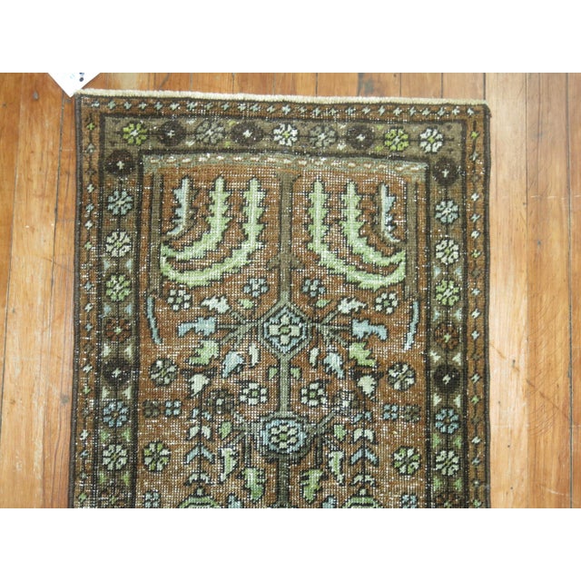 Rustic Antique Persian Heriz Brown Green Runner - 1'10" x 9'8" For Sale - Image 3 of 5