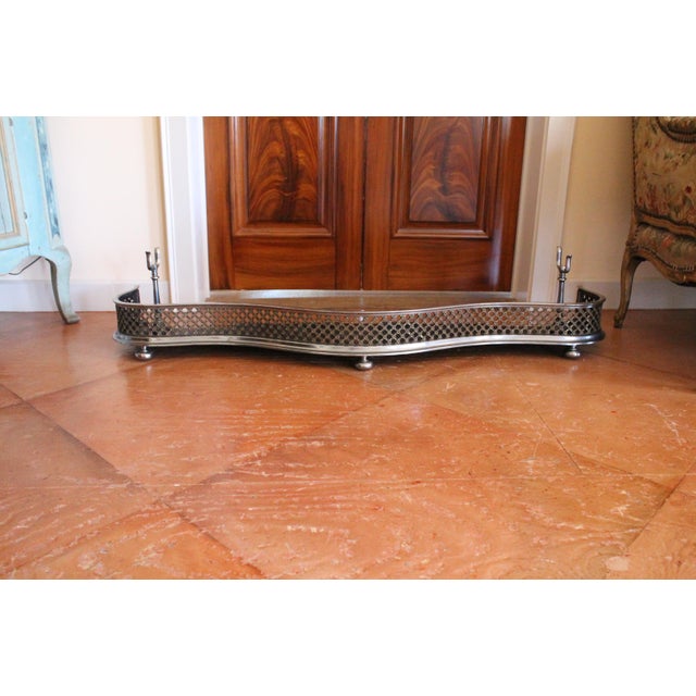 Victorian Antique English Polished Steel and Brass Fretwork Fender With Built in Tool Rests For Sale - Image 3 of 13