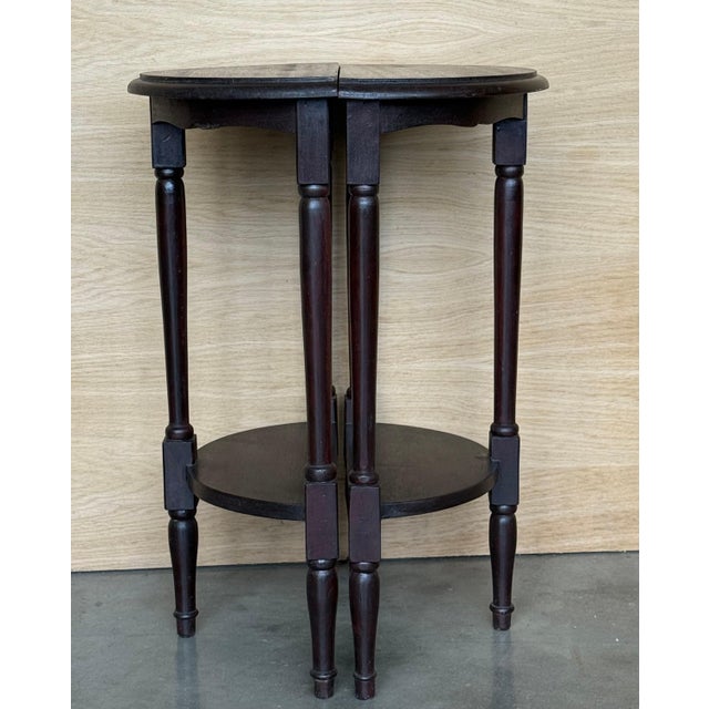 Early 20th Century Pair of Dark Wood Narrow Demilune Convertible Nightstands with Low Shelve For Sale - Image 12 of 18