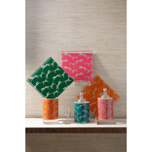 Transitional Scalamandre Maison by Port 68 Leaping Cheetah Orange Acrylic Tray For Sale - Image 3 of 6