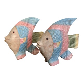 Vintage Hand Carved Wood Fish Figurines - a Pair For Sale