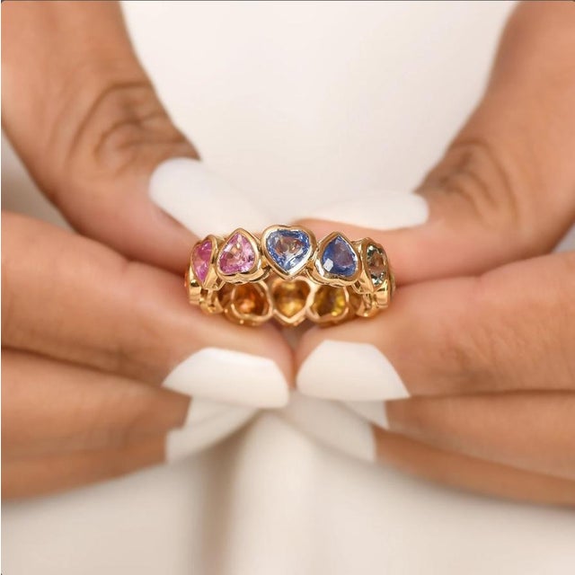 Natural 4.28 cts rainbow sapphire heart upside down ring in 14k gold For Sale - Image 18 of 18