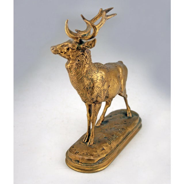 Realism Patinated Bronze Sculpture 'Listening Stag' by Romantic Author and Sculptor Antoine-Louis Barye and Produced by F. Barbedienne Fondeur For Sale - Image 3 of 8