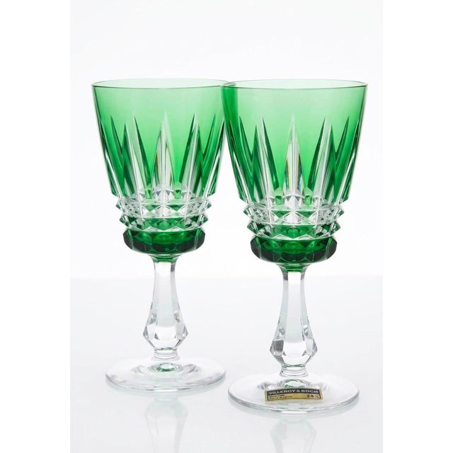 Vintage Capriccio Reseda Green Lead Crystal Hock Wine Glass by Villeroy & Boch, Wadgassen, 1980s, Set of 2 For Sale - Image 3 of 4