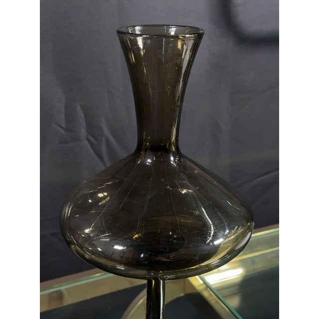 1970s Vintage Balboa Venetian Smoked Glass Footed Decanters / Vases Handmade in Italy - A Pair For Sale - Image 5 of 9